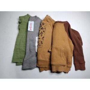 Cat & Jack Toddler Boys 4pc Long Sleeve Top Bundle 2T Green Grey Mustard Brown